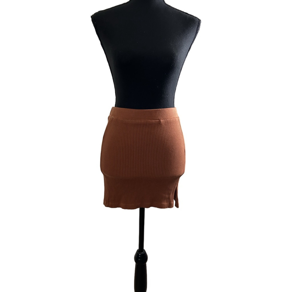 Monrow Brown Ribbed Mini Skirt Size XS, NWT